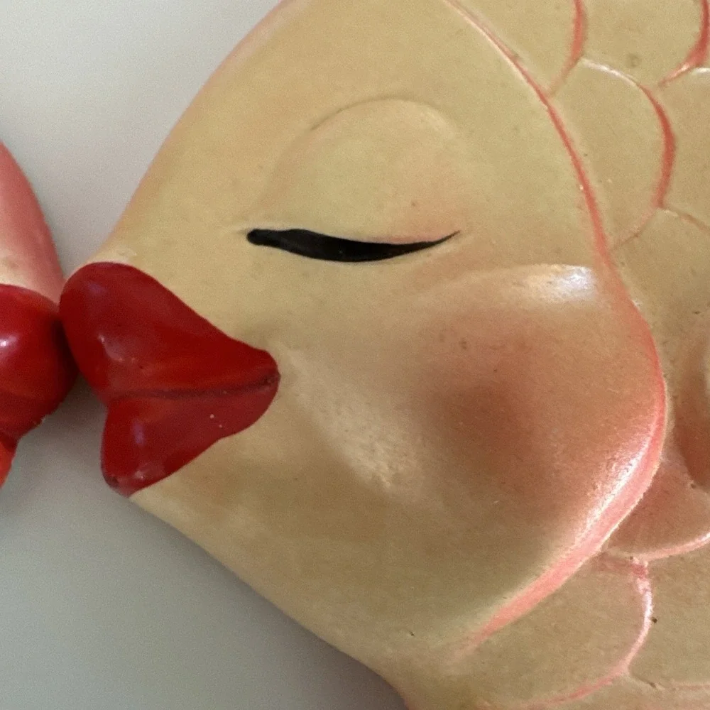 Vintage Miller Studio 1970's Orange Kissing Fish Chalkware Wall Plaques Set Of 2